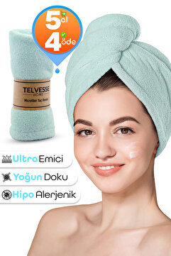 Telvesse Kalın Mikrofiber Saç Havlusu Plaj Deniz Havuz Bonesi Kurulama Banyo Saç Kurutma Baş Havlusu Turkuaz