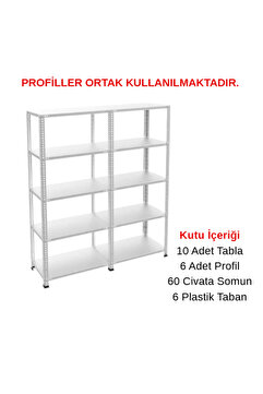 RafBurada 5 Katlı Duble Galvaniz Çelik Raf - Depo, Arşiv, Kiler, Dosya, Market Rafı 31x60 cm-200 cm-0.70 mm
