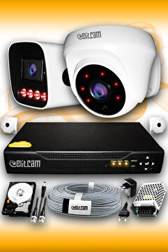 Elitcam 2 Kameralı Süper 1 İç Kamera Set 320 GB 5 MP 2K Net Gece Görüşlü Güvenlik Kamerası Sistemi