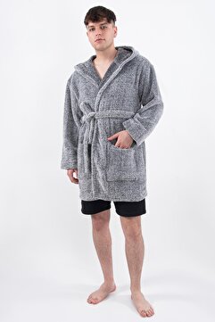 Znp Home Plain Unisex Sabahlık Bornoz Wellsoft Peluş Kapşunlu Erkek Kadın Sabahlık