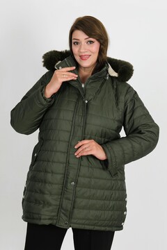 By Alba Collection Kadın Haki İçi Yün Kıvırcık Şişme Mont