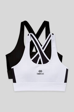 TOMMY LIFE Slim Fit U Yaka 2li Paket Siyah-Beyaz Kadın Spor Büstiyer - 97121
