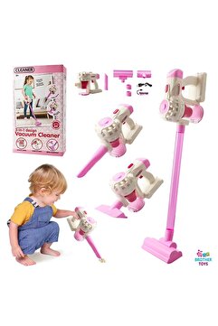 Brother Toys 3'ü 1 Arada Sesli Vakumlu Çekme Özellikli Şarjlı Elektrikli Oyuncak Dikey Süpürge Pembe