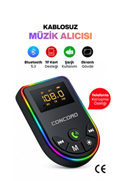 Concord 2'si 1 Arada Bluetooth 5.3 Ses Adaptörü, Ses Alıcısı / Vericili, Renkli Işığa Sahip Mp3 Çalar