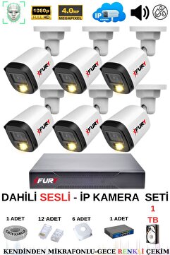 FURY Ip Güvenlik Kamera Seti 6 Kameralı Sesli 4mp Gece Renkli Su Geçirmez Ip5515s 1tb