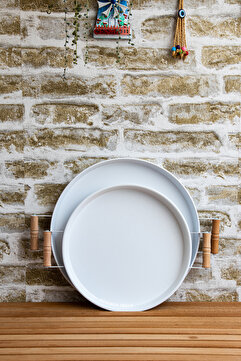 kitchen trend 2'li Ahşap Kulplu 37 Cm Beyaz Ve 30 Cm Beyaz Tepsi Çay Kahve Sunum Tepsisi