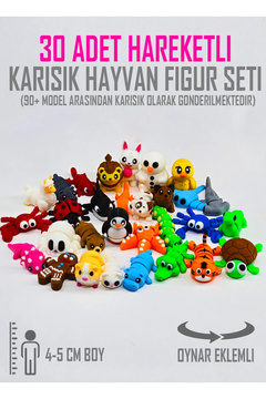 Suelo Butik 30 Adet Eklemleri Hareketli, Organik, Eğitici Minik Hayvan Figür Oyuncak Seti Miniş Bücürler 4-6 Cm