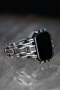 Mirari Jewelry Zincir Model Oniks Taşlı Erkek Yüzük | Premium 0,40 Mikron Gümüş Kaplama
