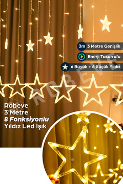 Cocosh Accessory 138 Ledli Yıldız Perde Işık 3 M Yılbaşı Işığı Led Işık Saçak Led Yılbaşı Perde Led