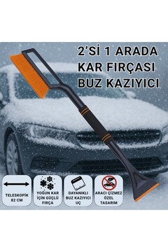 Polham 82CM Uzayabilen Teleskopik Otomobil Buz Kazıyıcı Fırça, Araç Kar Temizleme Çekpası, Kar Kürey
