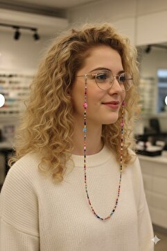 optiPoint Fimo ve Kum Boncuklu Çok Renkli Optik Güneş Gözlüğü Gözlük İpi 65cm