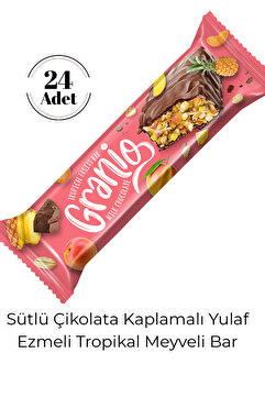 GRANIO Sütlü Çikolata Kaplamalı Yulaf Ezmeli Tropikal Meyveli Bar 40 Gr X 24 Adet