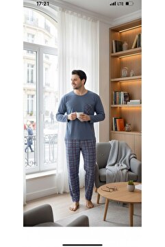 Sude HOMEWEAR Ercan Alt Kare Üst Cepli Açık Mavi Pjm Tkm
