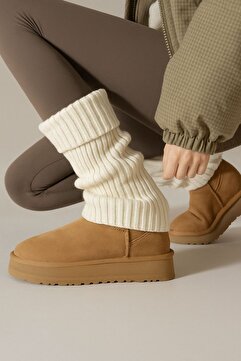 Ozzy Socks Tozluk %100 Akrilik Triko Örgü Leg Warmer Ayak Isıtıcı Ekru