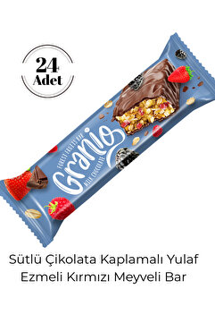GRANIO Sütlü Çikolata Kaplamalı Yulaf Ezmeli Kırmızı Meyveli Bar 40 gr X 24 Adet