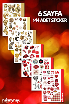 Minnymy Red and Gold Collection Sticker, Çıkartma, Ajanda, Günlük, Planlayıcı, Bullet Journal , Scrapbook