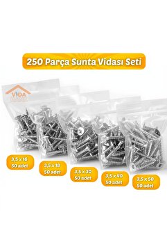 Genel Markalar VİDA HANE Sunta Vida Seti 250 parça 3,5x16 - 3,5x18 - 3,5x30 - 3,5x40 - 3,5x50