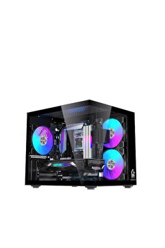 GM Game Master GM-X1 Tuştan Değişmeli 3X RGB Fanlı Gaming Mini Akvaryum m-ATX Siyah Kasa