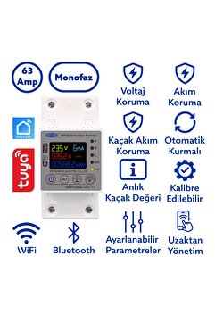 TOMZN Kaçak Akım Koruma Rölesi Ve Yüksek Voltaj Ve Akım Koruyucu Röle 63a Wifi Özellikli Devrim
