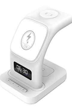S-Link CWF130 Magsafe Destekli Kablosuz Hızlı Şarj Stand 3 in 1 Apple iphone Android Uyumlu Led Alarm Saat