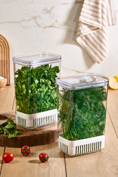 Comprox Yeşillik Saklama Kabı 2'li Set – 2900 ml | Sebze Saklama & Buzdolabı Tazeleyici Kutu