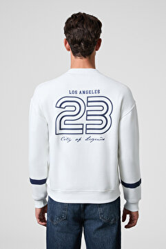 GRIMELANGE CAMDEN Erkek Önü Kolları Ve Sırtı Baskılı Oversize Fit Bisiklet Yaka Beyaz Sweatshirt