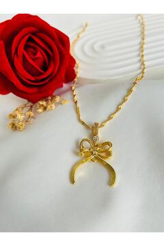 Roya Happiness KÜLÇE KOLYE FİYONK MODEL YARIM TAM ALTINLI KOLYE ALTIN KAPLAMA BURGU ZİNCİR EŞE ANNEYE GELİNE HEDİYE