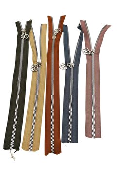 angel çanta aksesuar Başlıklı Fermuar Set 30 Cm Gümüş Metal 5 Adet (Haki ,Bej, Taba, Gri, Vizon)