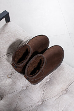 DUXAL SHOES Mini Taba Süet Yarım Bot içi Tüylü Düz Taban Kadın Ayakkabı