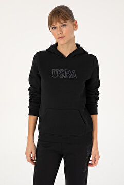 U.S. Polo Assn. Kadın Siyah Şardonlu Kapüşonlu Basic Sweatshirt 50313566-VR046