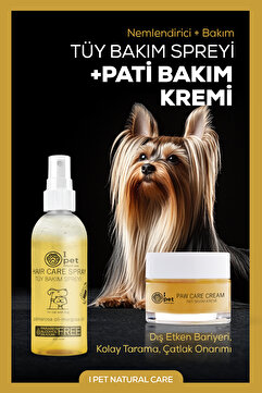I PET NATURAL CARE Kedi Köpek Tüy Parlatıcı ve Kolay Tarama Spreyi 200 ml – Pati Bakım Kremi, Çatlak Giderici