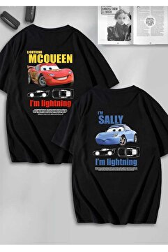 Genel Markalar Kadın Erkek Unisex Sally & Mcqueen Cars Sevgili Çift Kombini Oversize Rekli T-shirt 2 li