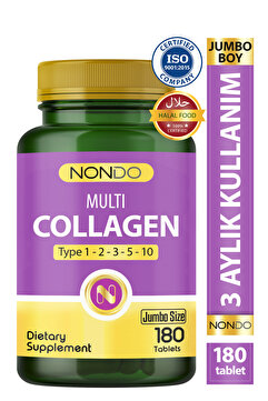 Nondo Multi Kolajen 180 Tablet (jumbo Boy 5 Çeşit Kolajen Tip 1-2-3-5-10 Hyalüronik Asit Çinko )