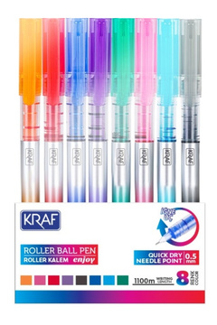 KRAF Enjoy 0.5 İğne Uçlu Roller Ball Pilot Kalem Seti - 8 Renk