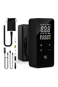 Whirtz 150 PSI Taşınabilir Şarjlı Hava Pompası – Dijital Ekranlı, Led Işıklı, 6000 mAh Batarya, Powerbank