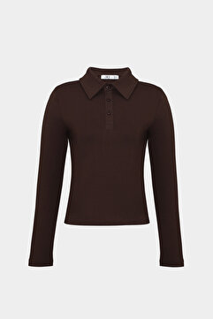Açelya Okcu Premium Polo Yaka Vatka Detaylı Pamuklu Fit Tişört