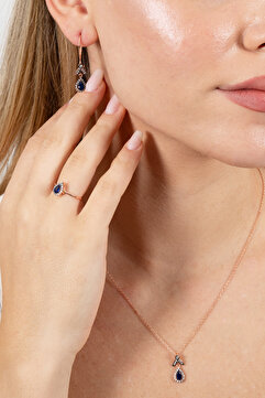 Söğütlü Silver Gümüş Rose Safir Taşlı Damla Küpe Sgtl10988