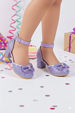 NeSe Shoes Kız Çoçuk Fiyonklu Prenses Topuklu Ayakkabı