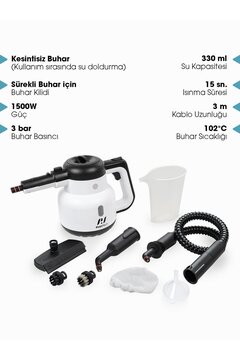 PiranTech CB-902 Buharlı Temizleyici 1500w 3 Bar Buharlı Temizlik Makinesi