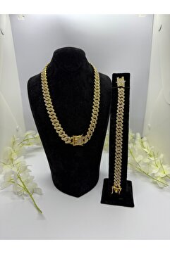 Constanza Exclusive 22 Ayar Altın Kaplama Özel Parlayan Taşlı Set : Kolye Bileklik 532