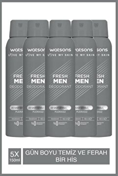 Watsons Fresh Men Pudrasız Deodorant Sprey 5x150ml