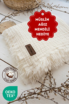 ZEYPBA %100 Pamuk Müslin 4 Katlı Müslin Ekru 110x110 cm Çocuk & Bebek Müslin Örtü
