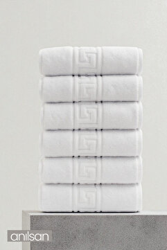 Anılsan 6'lı Beyaz Greek El Havlusu - 50x90 Cm, 225 Gr, %100 Pamuk, Spa Ve Otel Havlusu