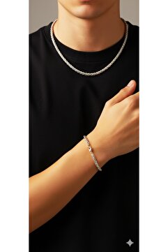 Shae Jewelry Paslanmaz Çelik 4.5 mm Angelus Zincir Set Erkek Kolye ve Bileklik