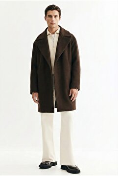 ablukaonline Oversize Rahat Kesim Uzun Erkek Kaşe Kaban Palto Kahve