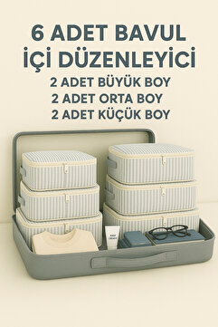 Spartek home textile 6 Parça çizgili - Bavul Ve Valiz Organizer Seyehat Seti Filesiz desenli – Hurç ve Çanta Takımı