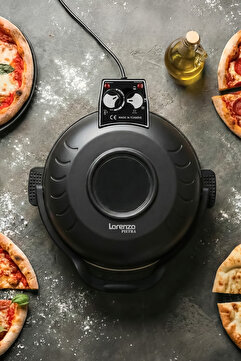 Lorenzo Pietra 12 in 1 Pizza Makinesi Lahmacun Tandır Ekmeği Bazlama ve Fırın Yemekleri Tepsi Hediyeli Siyah