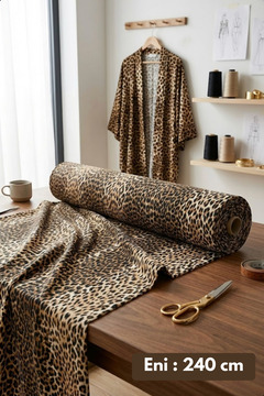 Morlay %100 Pamuk Kahve Leopar Poplin Kumaş En: 240 Cm Nevresim, Çarşaf, Yastık Kılıfı, Elbise Ve Çanta