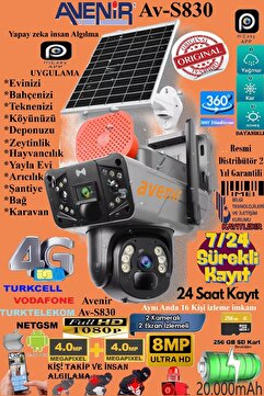 TRCharger Av-s830 Güneş Enerjili,sım Kartlı 4g,8mp Solar Güvenlik Kamerası,10x Zoom,360,güçlü Batarya