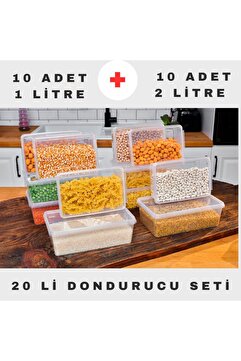 SUPERPUP 20'li Set  1 Lt. ve 2 Lt. Kendinden Kapaklı Derin Dondurucuya Uygun Saklama Kabı